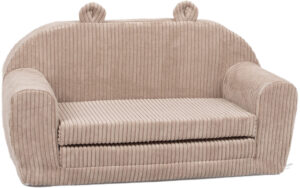 Delsit- Sofa dziecięca rozkładana sztruksowa, kanapa z uszkami dla dziecka beżowa