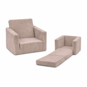 Delsit - Fold-out kids' armchair beige corduroy premium for the nursery