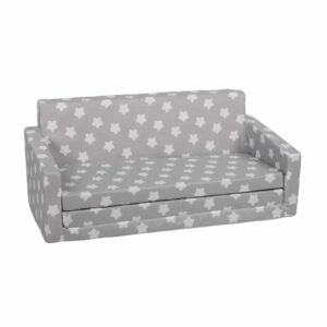 Delsit - Fold-out foam kids' sofa, grey with stars