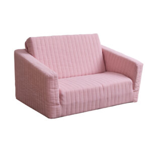 ozkładana sofa dziecięca Snuggle z kołderką 2w1 z różowego muślinu bawełnianego