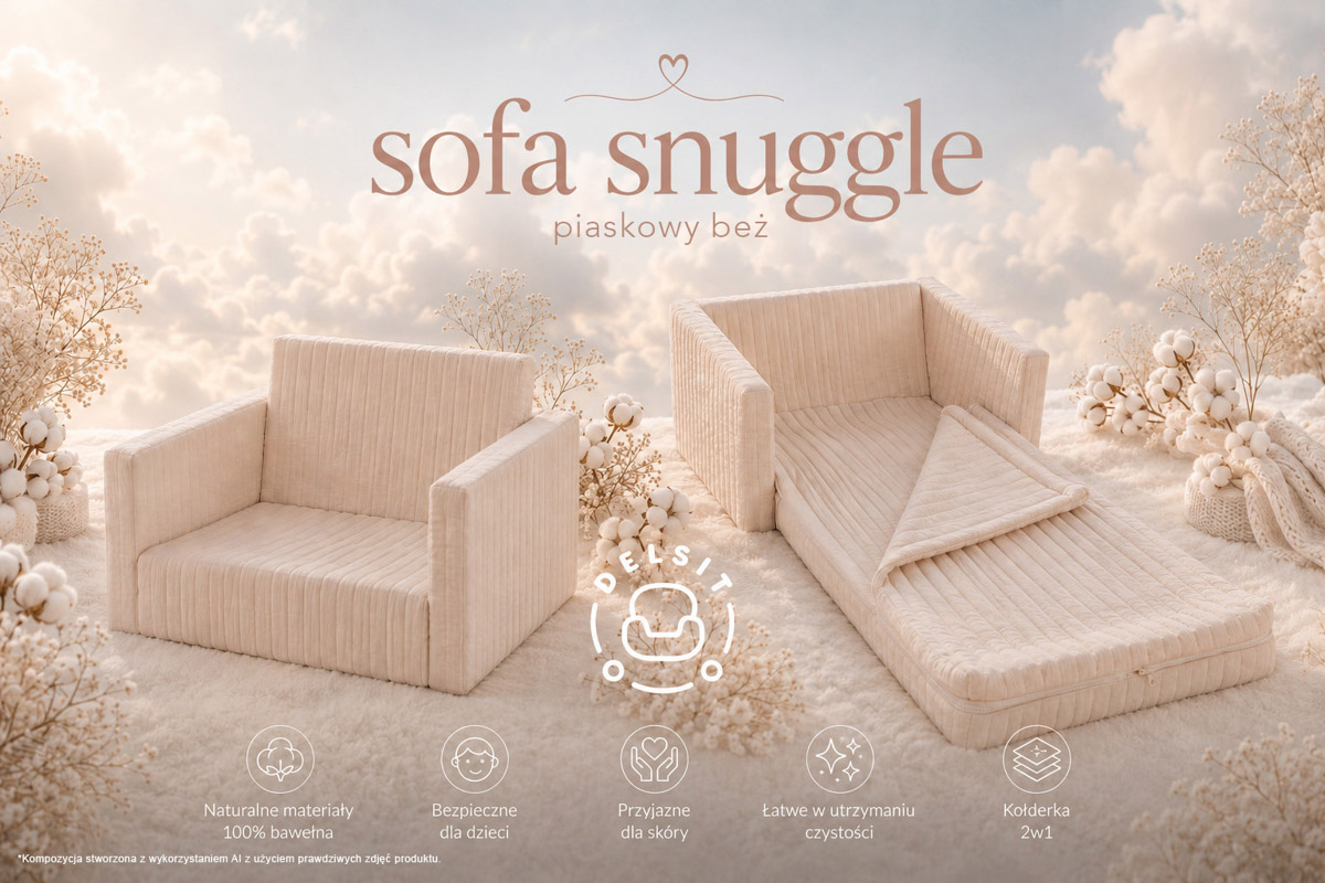 Snuggle fold-out kids' sofa with blanket (2-in-1) – sandy beige, Delsit - Image 2